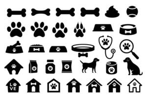 huisdier winkel en veterinair pictogrammen. huisdier medeplichtig icoon set. hond en huisdier pictogrammen reeks vector