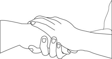 een lijn tekening hand- Holding Aan wit achtergrond vector