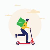 levering koerier in elektrisch scooter vlak illustratie vector