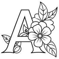 alfabet een kleur bladzijde met de bloem, een brief digitaal schets bloemen kleur bladzijde, abc kleur bladzijde vector