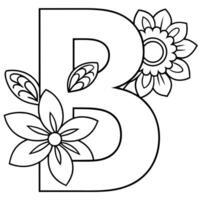 alfabet b kleur bladzijde met de bloem, b brief digitaal schets bloemen kleur bladzijde, abc kleur bladzijde vector