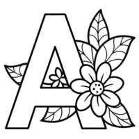 alfabet een kleur bladzijde met de bloem, een brief digitaal schets bloemen kleur bladzijde, abc kleur bladzijde vector