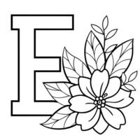 alfabet e kleur bladzijde met de bloem, e brief digitaal schets bloemen kleur bladzijde, abc kleur bladzijde vector