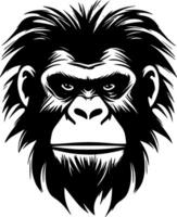 chimpansee - zwart en wit geïsoleerd icoon - illustratie vector