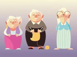 senior mensen vrouwen tekens cartoon met bril vector