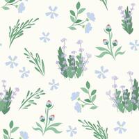 patroon van bloeiend lavendel struiken. voorjaar blauw wilde bloemen, bloeiend achtergrond. hand- getrokken behang voor kleding stof, afdrukken, uitnodigingen, dekt. delicaat zomer naadloos textiel ontwerp vector