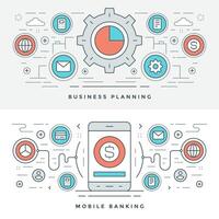 vlak lijn bedrijf planning en bankieren. illustratie. modern dun lineair beroerte pictogrammen. vector