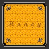 illustratie Aan thema voor etiket van suikerachtig vloeiende naar beneden honing in honingraat met bij vector