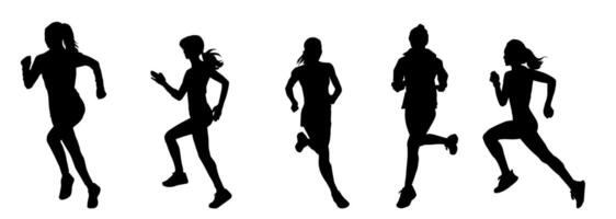 silhouet verzameling van Dames rennen houding. silhouet van sportief vrouwtjes in rennen houding. vector