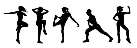 silhouet verzameling van sportief vrouw aan het doen pilates van Sportschool training vector