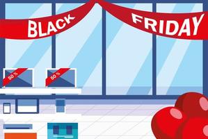 black friday promotionele verkoop winkelbanner met producten en korting vector