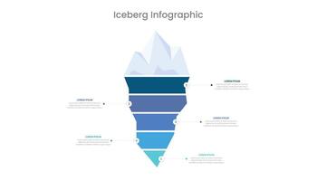 ijsberg model- infographic presentatie glijbaan sjabloon met 5 stappen vector