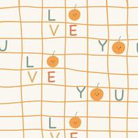 liefde u patroon met schattig oranje en abstract plein lijn patroon voor kinderen vector