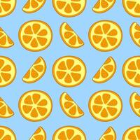 patroon stukken van sinaasappels Aan een blauw achtergrond. plak en cirkel van citrus fruit. verzuren smaak. zomer patroon. helder kleuren. illustratie. vector