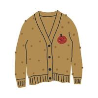 hand- getrokken Cardigan met schattig pompoen, tekenfilm vlak illustratie geïsoleerd Aan wit achtergrond. warm herfst kleren. vector