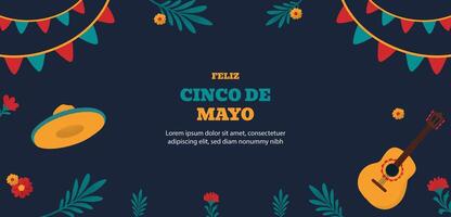 hand- getrokken horizontaal banier sjabloon voor cinco de mayo viering vector