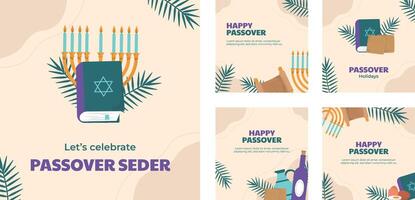 hand- getrokken sociaal media berichten verzameling voor Joods Pascha viering vector