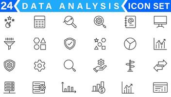 gegevens analyse icoon set. grafieken, statistieken, analyse, analyse, groot gegevens, groei, grafiek, Onderzoek, ui, ux, gui en meer lijn icoon vector