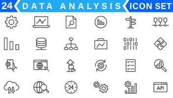 gegevens analyse icoon set. grafieken, statistieken, analyse, analyse, groot gegevens, groei, grafiek, Onderzoek, ui, ux, gui en meer lijn icoon vector