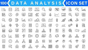 gegevens analyse dun lijn icoon set. gegevens verwerken schets pictogrammen voor website en mobiel app gui. digitaal analytics gemakkelijk ui, ux pictogrammen vector