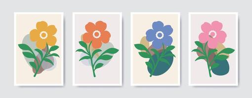 botanisch muur kunst set. gebladerte lijn kunst tekening met abstract vorm geven aan. abstract fabriek kunst ontwerp voor afdrukken, omslag, behang, minimaal, natuurlijk muur kunst en anderen. illustratie. vector