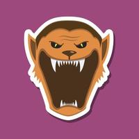 monsterstickers met halloween wolf man. paarse achtergrond. plat ontwerp. halloween-symbolen. vector