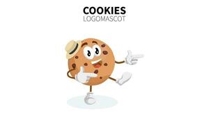 cartoon cookie mascotte, vector illustratie van een schattige bruine cookie karakter mascotte