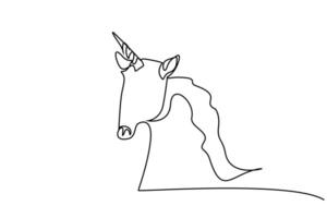 paard dier eenhoorn vol lichaam buitenshuis een lijn kunst ontwerp vector