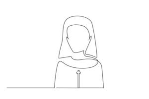 vrouw non christen kruis ketting avatar profiel een lijn kunst ontwerp vector