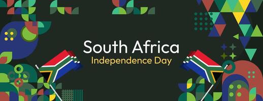 zuiden Afrika nationaal onafhankelijkheid dag breed spandoek. modern meetkundig abstract achtergrond in kleurrijk stijl voor zuiden Afrika dag. zuiden Afrikaanse onafhankelijkheid groet kaart Hoes met land vlag. vector