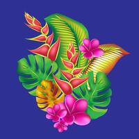 oerwoud bloem, bladeren keerkring set. geïsoleerd elementen. palm blad, monster, roze plumeria bloem, hibiscus bloesem, exotisch tropisch zomer bloemen en bladeren. vector