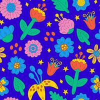 funky naadloos patroon met wijnoogst bloemen vector