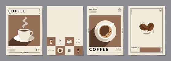 reeks van minimaal achtergrond Sjablonen met koffie bonen en koffie mok voor uitnodigingen, kaarten, banier, brochure, poster, omslag, cafe menu of een ander ontwerp. vector