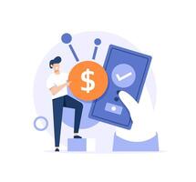 bank app geïsoleerd tekenfilm ,maken digitaal betalingen met smartphone, geld overdracht bank onderhoud vector