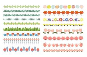 kleurrijk borders en verdelers verzameling. lente kinderachtig decoratief verdelers. volk bloemen en bladeren vector