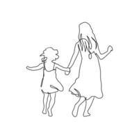 doorlopend lijn kunst van moederschap, wandelen samen, gelukkig moeder dag kaart, een lijn tekening, ouder en kind silhouet hand- getrokken. illustratie vector