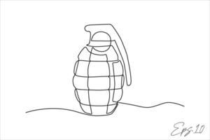 doorlopend lijn kunst tekening van een hand- granaat vector