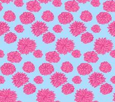 gestileerde helder roze bloemen pioenrozen, dahlia's, chrysanten naadloos patroon. hand- getrokken schetsen. abstract ditsy bloemen Aan een blauw achtergrond afdrukken. vector
