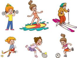 meisjes spelen sport- kinderen reeks illustratie vector