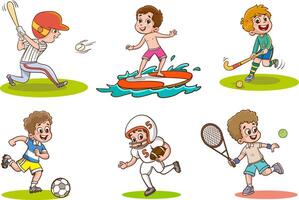 reeks van kinderen spelen verschillend sport- illustratie vector