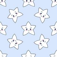 naadloos patroon met ster Aan licht blauw achtergrond. schattig kawaii ster karakter. ontwerp voor kinderen vector