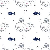 naadloos baby patroon met schattig walvis hand- getrokken in tekening stijl, met vis en bubbels. de patroon is inbegrepen in de stalen paneel vector