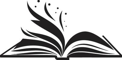 lezing Pagina's embleem donker logo met Open boek illustratie Pagina's van wijsheid ontketend chique zwart icoon met elegant boek ontwerp vector
