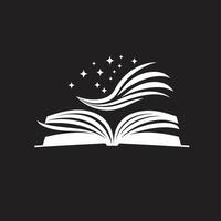 literair onthulling donker logo voor een boeiend merk beeld geopend boek grafisch elegant zwart icoon met boek ontwerp vector