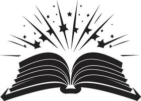 strak lezing elegant zwart icoon met Open boek ontwerp modern literair onthulling ingewikkeld noir logo met boek vector