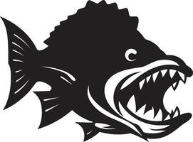 kaken van chaos chique zwart icoon met elegant piranha ontwerp toothy terreur ingewikkeld logo voor een boeiend merk identiteit vector
