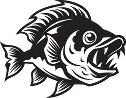 woest vinnen ontketend ingewikkeld zwart logo met modern piranha noir piranha aanval strak silhouet voor een stoutmoedig branding vector