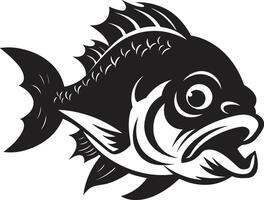 onderwater- dreiging embleem strak zwart logo voor een boeiend beeld scheermes tanden ontketend hedendaags logo met elegant piranha vector