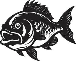 kaken van chaos chique zwart icoon met elegant piranha ontwerp toothy terreur ingewikkeld logo voor een boeiend merk identiteit vector