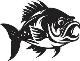 meedogenloos jager icoon strak zwart embleem met elegant piranha donker water woede minimalistisch logo voor een opvallend merk vector
